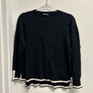 Black Crew Neck Sweater with White Trim